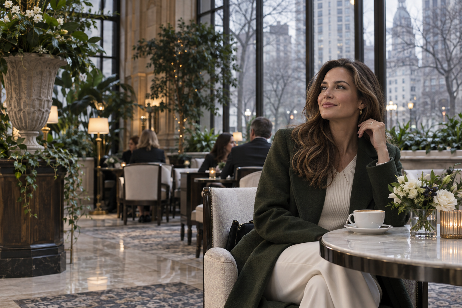 Confident woman enjoying an upscale Chicago restaurant